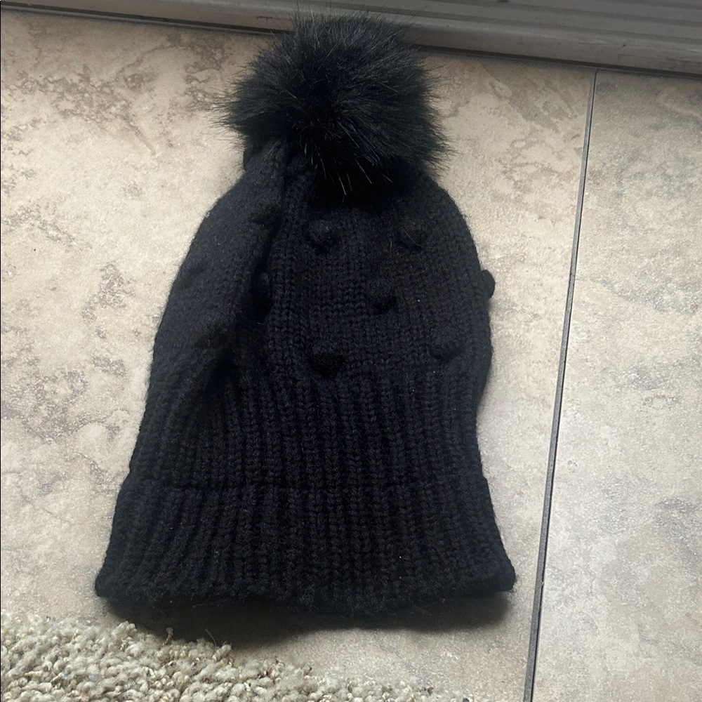 Cozy Black Pom-Pom Knit Beanie for women